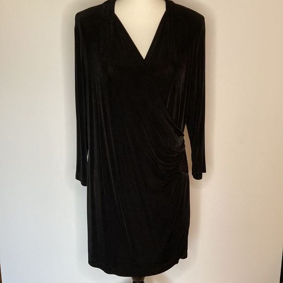 Chico’s Dress Travelers Faux Wrap Black Long Sleeves Slinky Dress - Picture 4 of 12